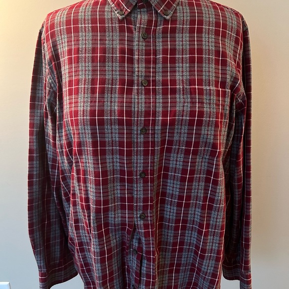 Men’s Red and Gray Plaid Button Down Shirt - Picture 1 of 4